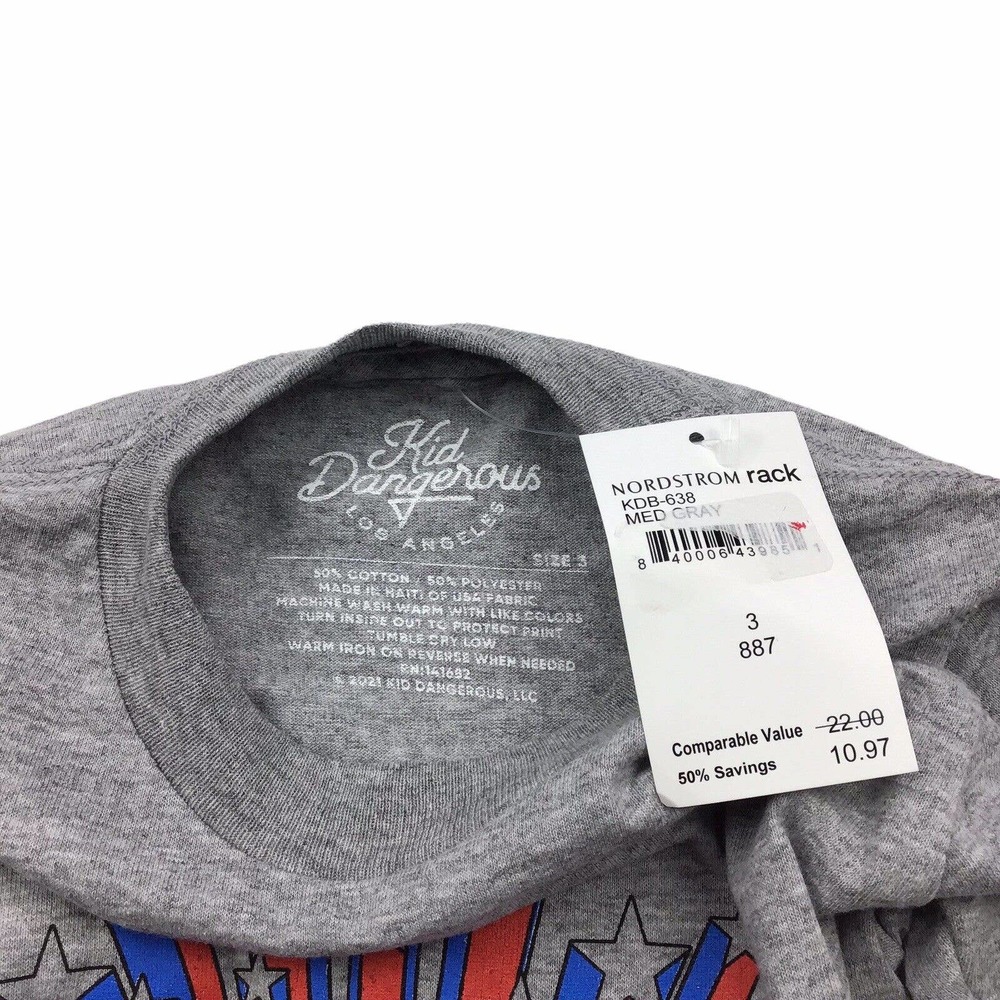 Kid Dangerous Toddler Boys T-Shirt Gray USA Graphic Print Crewneck Tee Size 3 - Picture 3 of 3
